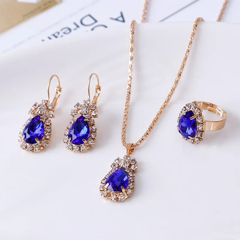 Blue Crystal Wedding Jewelry Set